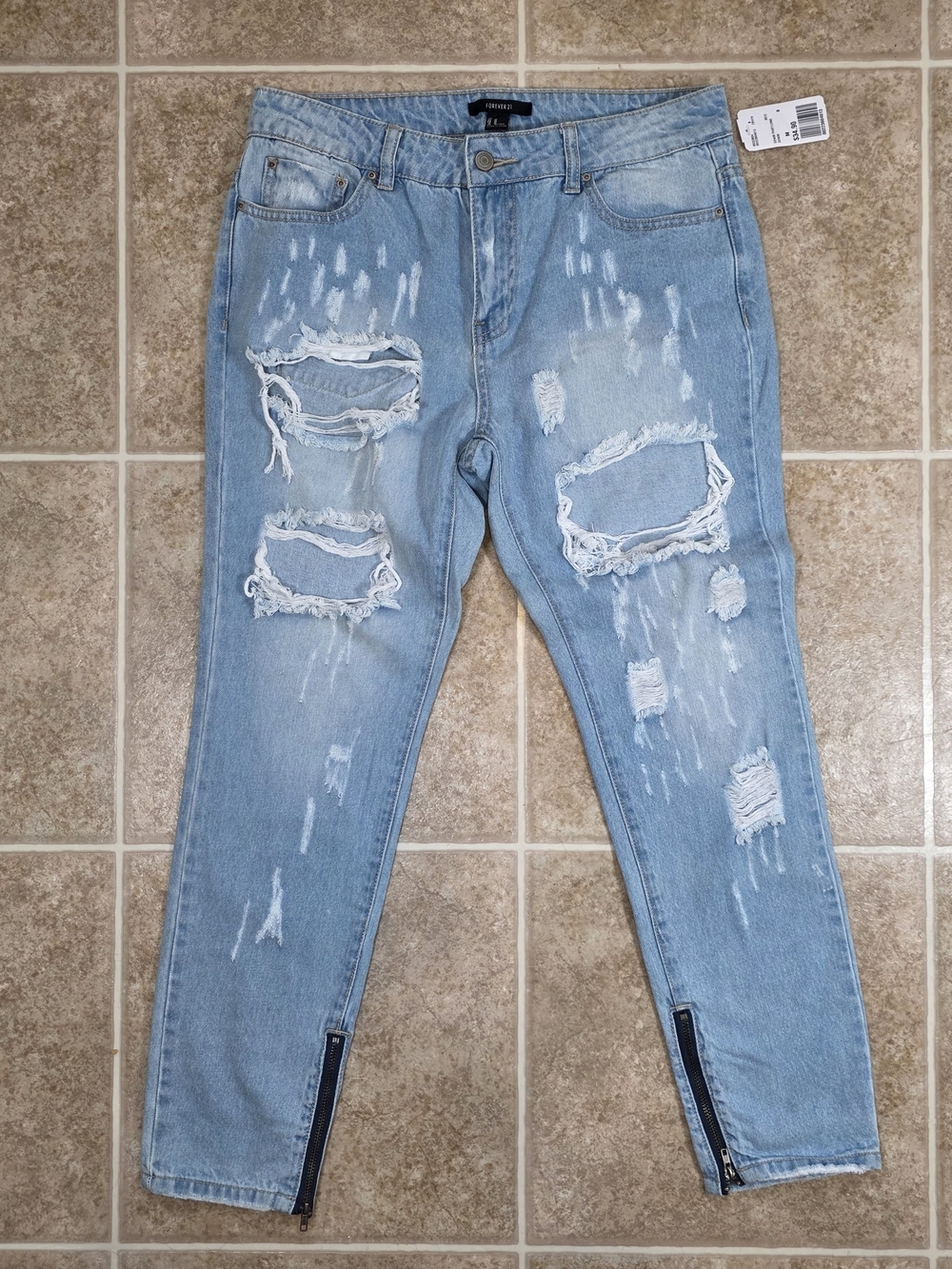 Forever 21 Distressed Zip Ankle Jeans Medium NWT Y2K Punk